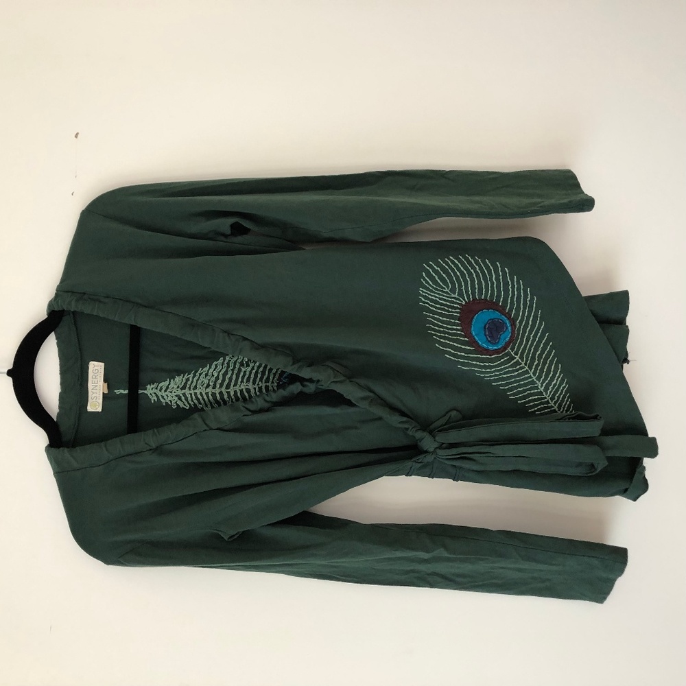 Green Peacock Faux Wrap Shirt
